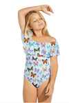 Stella Cove Girls MORE Butterflies Draped One Piece Swimsuit | HONEYPIEKIDS | Kids Boutique Clothing