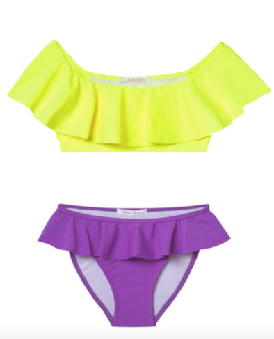 Stella Cove Girls Neon Yellow and Purple Bikini Swimsuit | HONEYPIEKIDS | Kids Boutique Clothing
