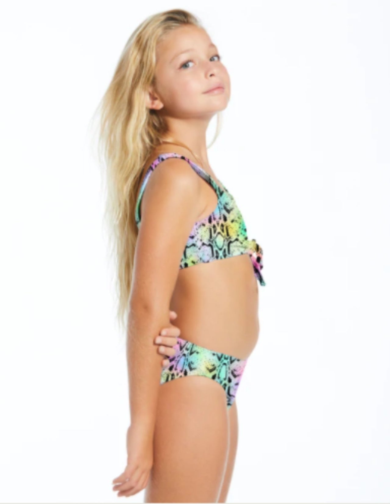 Stella Cove Girls Pastel Snake Pattern Tie Front Bikini Swimsuit | HONEYPIEKIDS 