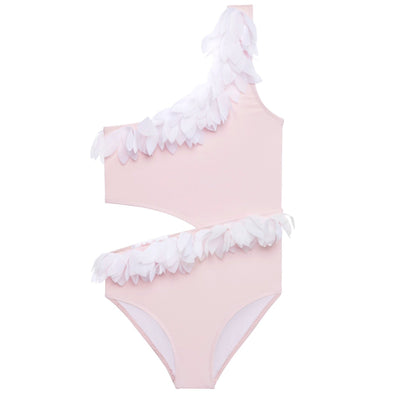 Stella Cove Girls Pink side Cut Swimsuit w/ White Petals | HONEYPIEKIDS | Kids Boutique Clothing