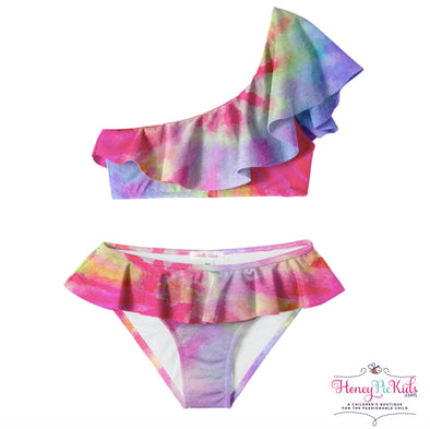 Stella Cove Girls Pink Tie Dye One Shoulder Bikini | HONEYPIEKIDS | Kids Boutique 