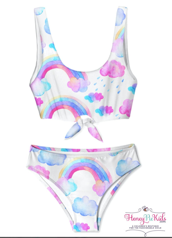 Stella Cove Girls Rainbow and Clouds Chest Tie Bikini | HONEYPIEKIDS | Kids Boutique Clothing