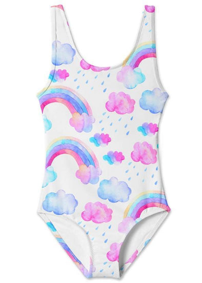 Stella Cove Girls Rainbows and Cloud Tank Style One Piece Swimsuit | HONEYPIEKIDS | Kids Boutique Clothing