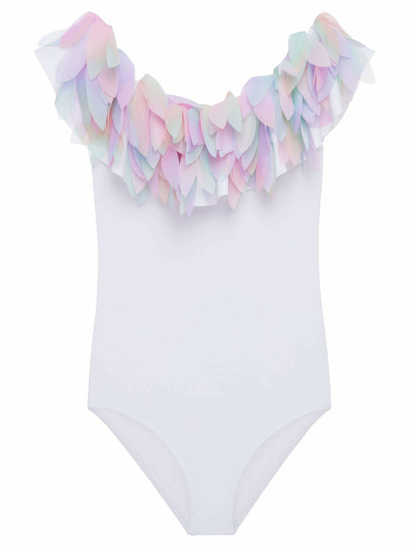 Stella Cove Girls White One Piece Swimsuit with Pastel Petals | HONEYPIEKIDS | Kids Swimwear 