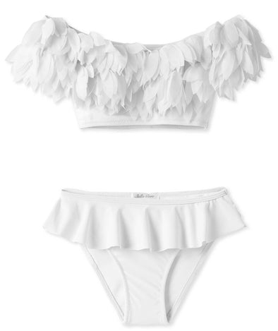 Stella Cove Girls White Petals Draped Two Piece Swimsuit | HONEYPIEKIDS | Kids Boutique Clothing