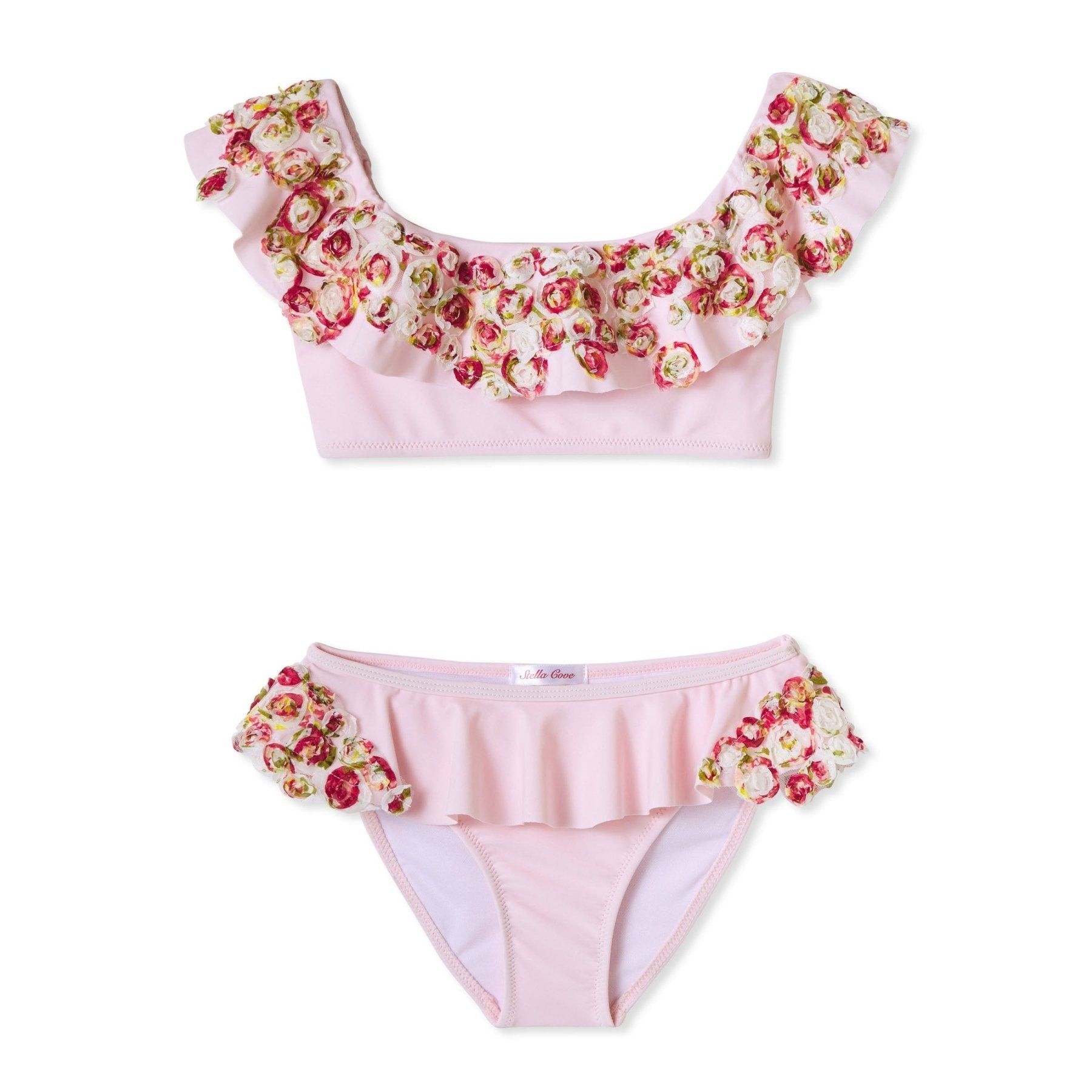 Stella Cove Pink W/ Multi Color Flowers Two Piece Swimsuit | HONEYPIEKIDS 