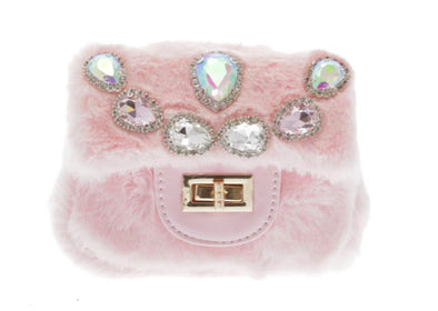 Doe a Dear Pink Mini Faux Fur Cross body w/ Teardrop Jeweled Purse | HONEYPIEKIDS | Kids Boutique Clothing