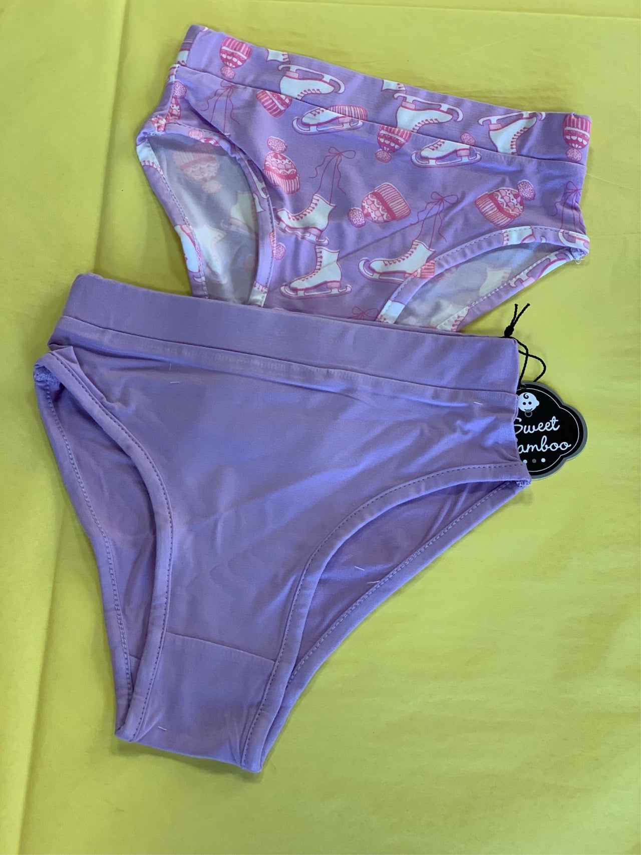Sweet Bamboo 2 Piece Underwear In Purple Ice Skates and Solid Purple Pattern | HONEYPIEKIDS 