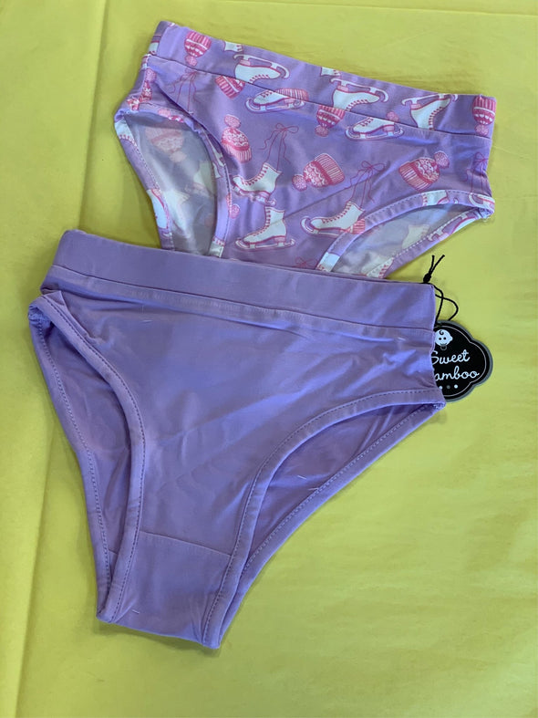 Sweet Bamboo 2 Piece Underwear In Purple Ice Skates and Solid Purple Pattern | HONEYPIEKIDS | Kids Boutique Clothing