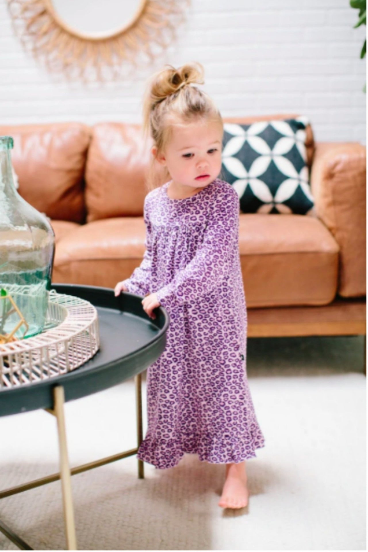 Sweet Bamboo Boho Dress in Leopard Purple Pattern | HONEYPIEKIDS 