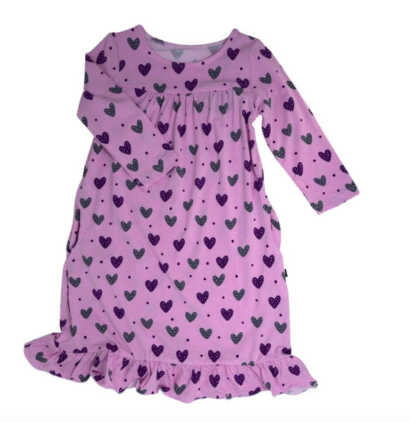 Sweet Bamboo Boho Dress in Purple Hearts Pattern | HONEYPIEKIDS | Kids Boutique Clothing