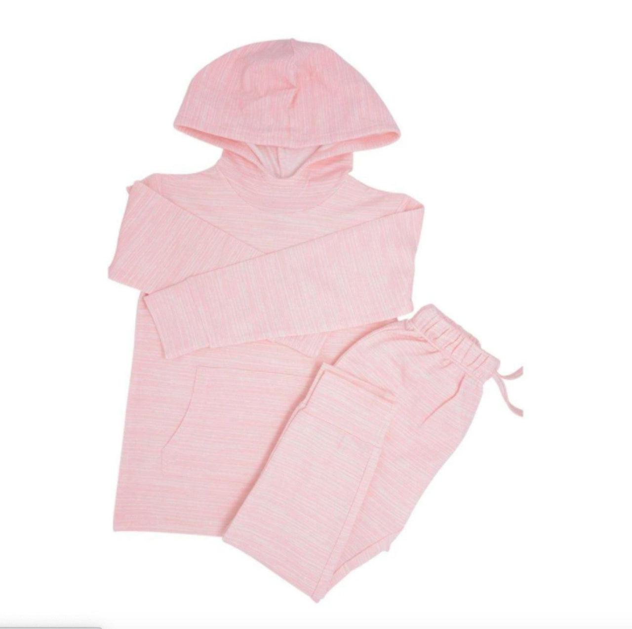 Sweet Bamboo Girls French Terry Jogger and Hoodie Set in PINK Chalk Lines Pattern | HONEYPIEKIDS 