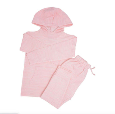 Sweet Bamboo Girls French Terry Jogger and Hoodie Set in PINK Chalk Lines Pattern | HONEYPIEKIDS | Kids Boutique Clothing