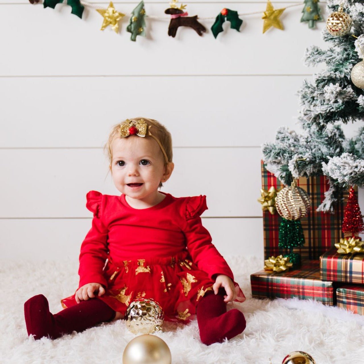 Sweet Wink Baby Gold Glitter Reindeer Antlers Bow Headband | HONEYPIEKIDS 