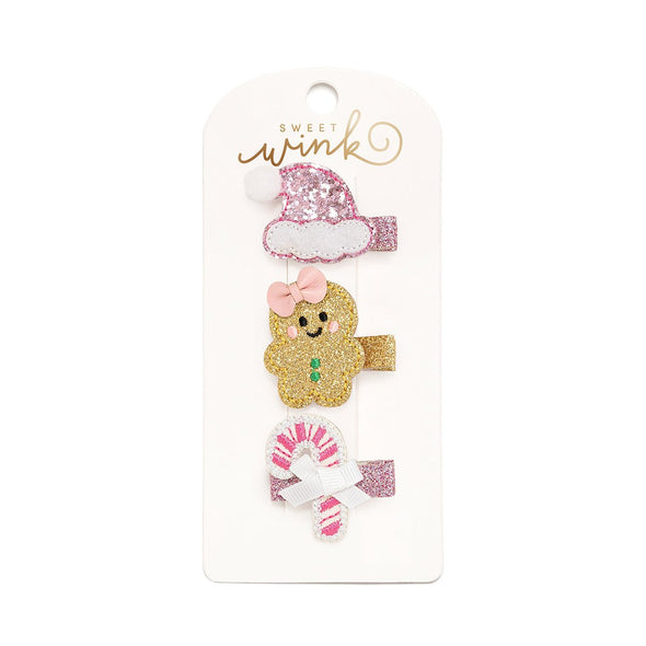 HONEYPIEKIDS | Sweet Wink Girls 3 Piece Gingerbread Christmas Hair Clip Set