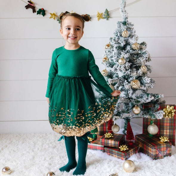 HONEYPIEKIDS | Sweet Wink Girls Green Holiday Sequin Dress