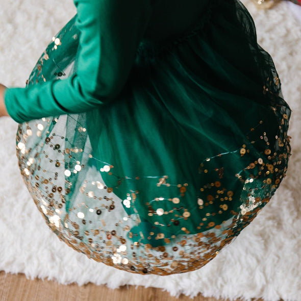 HONEYPIEKIDS | Sweet Wink Girls Green Holiday Sequin Dress