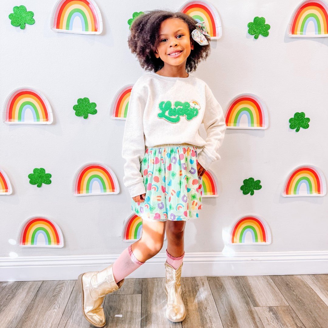Sweet Wink Girls Natural LUCKY Script Patch Sweatshirt | HONEYPIEKIDS 