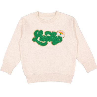 Sweet Wink Girls Natural LUCKY Script Patch Sweatshirt | HONEYPIEKIDS