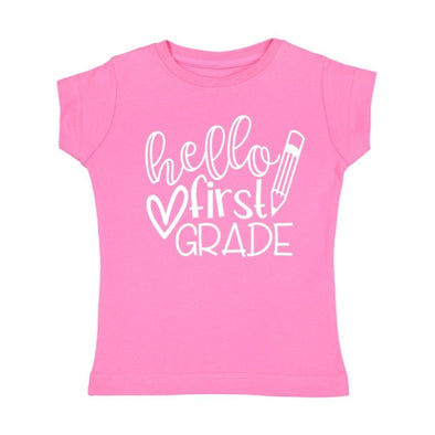 Sweet Wink Girls Pink HELLO FIRST GRADE S/S Shirt | HONEYPIEKIDS.COM | First Day of School Shirts