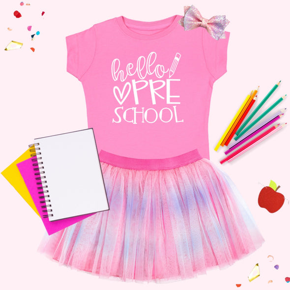 Sweet Wink Girls Pink HELLO PRESCHOOL S/S Shirt | HONEYPIEKIDS | Kids Boutique Clothing