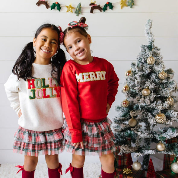 HONEYPIEKIDS | Sweet Wink Girls Red MERRY Holiday Sweatshirt