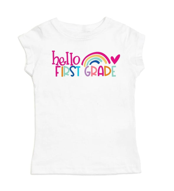 Sweet Wink Girls White HELLO FIRST GRADE Shirt | HONEYPIEKIDS | Kids Boutique Clothing