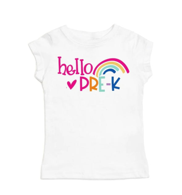 Sweet Wink Girls White HELLO PRE-K Short Sleeve Shirt | HONEYPIEKIDS | Kids Boutique Clothing
