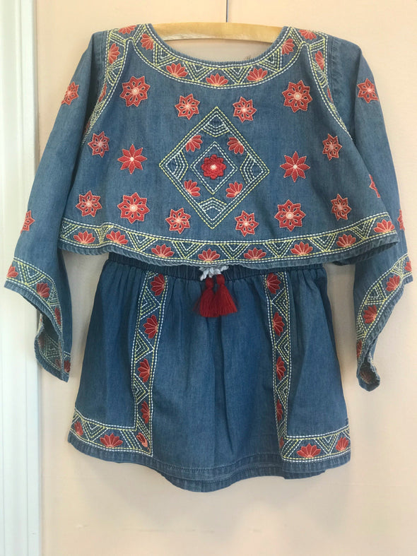 Blu & Blue Tabitha Light Blue and Orange Embroidered Shorts | HONEYPIEKIDS | Kids Boutique Clothing