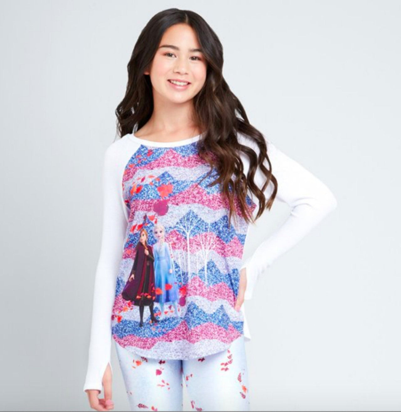 Terez Girls Disney Frozen 2 Enchanted Forest Printed Girl's Baseball Tee | HONEYPIEKIDS 