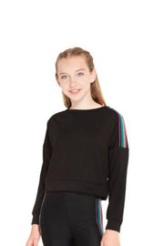 Terez Girls Metallic Rainbow Stripe Crewneck | HONEYPIEKIDS 
