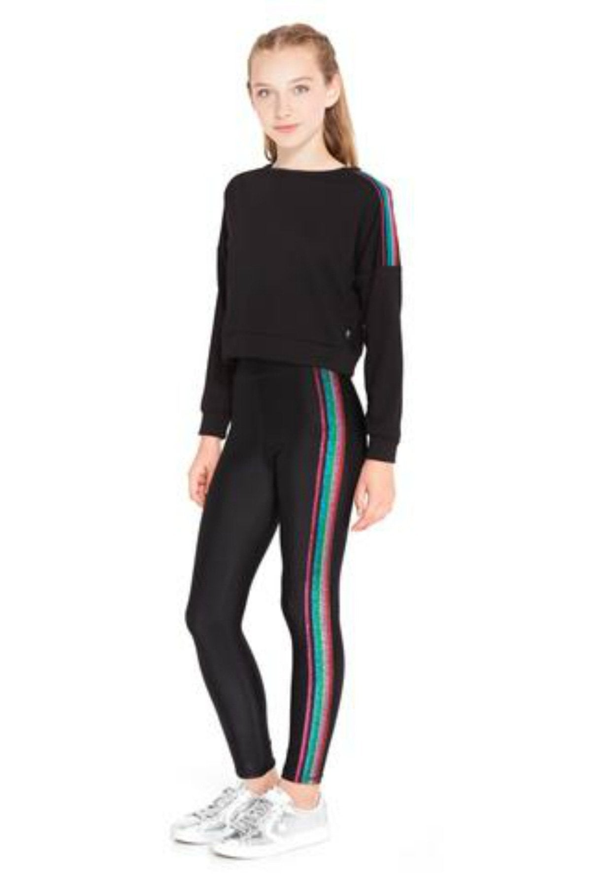 Terez Girls Metallic Rainbow Stripe Leggings | HONEYPIEKIDS 