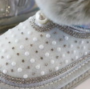 Doe a Dear SILVER Rhinestone & Pearl Furry Toddler Girls Boots | HONEYPIEKIDS 