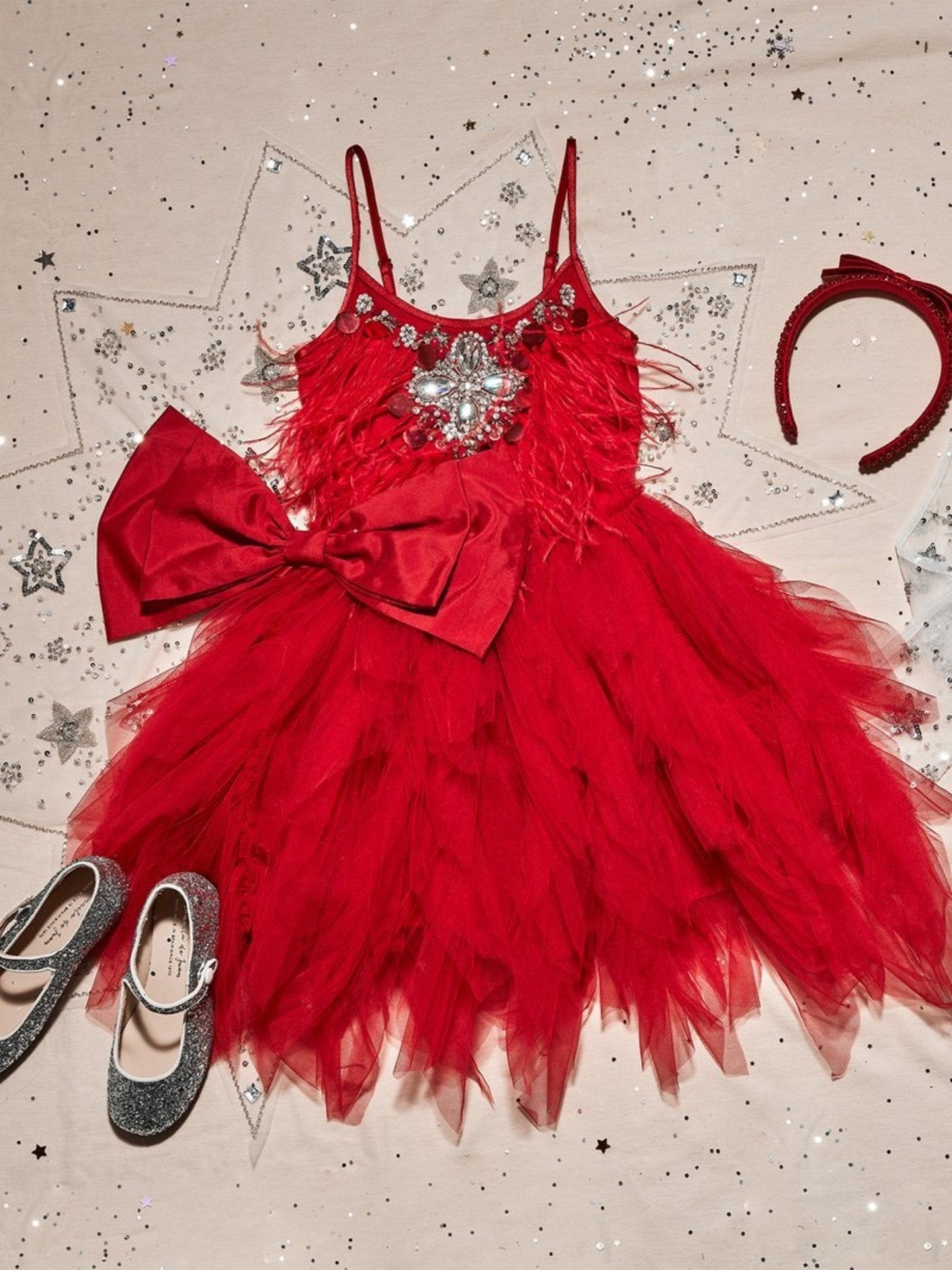 girls red tulle dress TT_5872_RD - Red Dress with Satin Bodice and Tulle Skirt - Tip Top Kids - Flower Girl Dresses