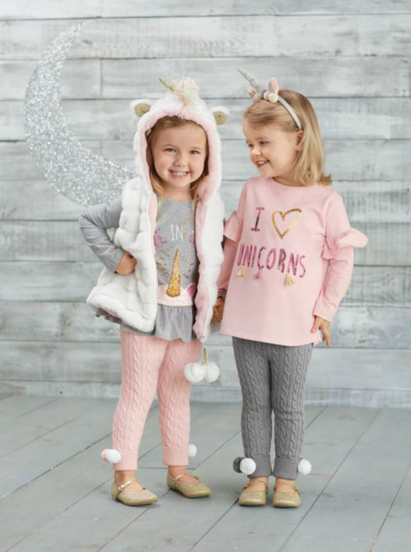 Mudpie Infant & Toddler Girls White Unicorn Faux Fur Hooded Vest | HONEYPIEKIDS | Kids Boutique Clothing