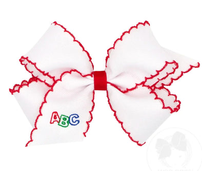 Wee One KING Size ABC Grosgrain and Moonstitch Edge Embroidery Hair Bow | HONEYPIEKIDS | Kids Boutique Clothing