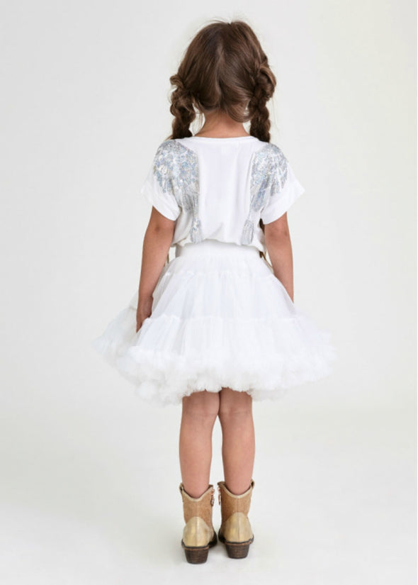 Angel's Face Short Sleeve Slouch Wings Top in Snow Drop White | HONEYPIEKIDS | 