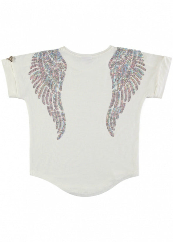 Angel's Face Short Sleeve Slouch Wings Top in Snow Drop White | HONEYPIEKIDS | 