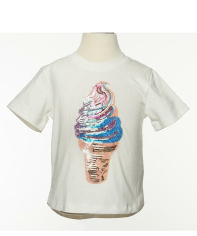Doe a Dear White Ice Cream Sequin Patch Tee | HONEYPIEKIDS | Kids Boutique Clothing