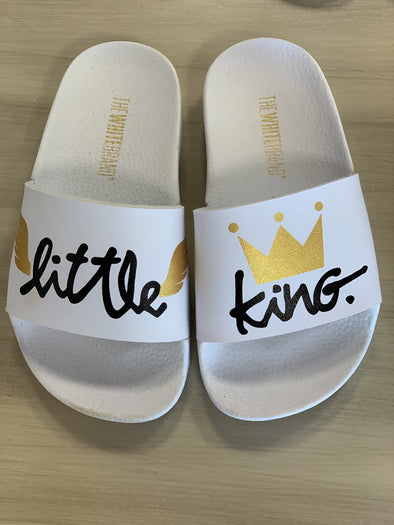 Little King White Boys Slides | HONEYPIEKIDS | Kids Boutique Clothing