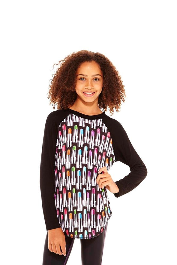 Terez Girls Lipstick Long Sleeve Baseball Shirt | HONEYPIEKIDS | Kids Boutique Clothing